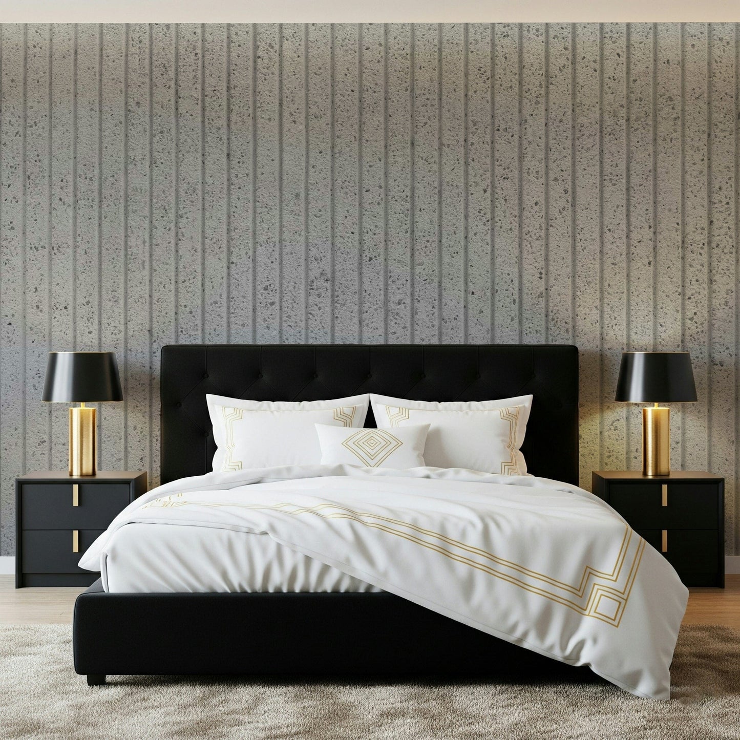 Decorative wall mural featuring geometric linear patterns on realistic concrete textures for modern interiors.