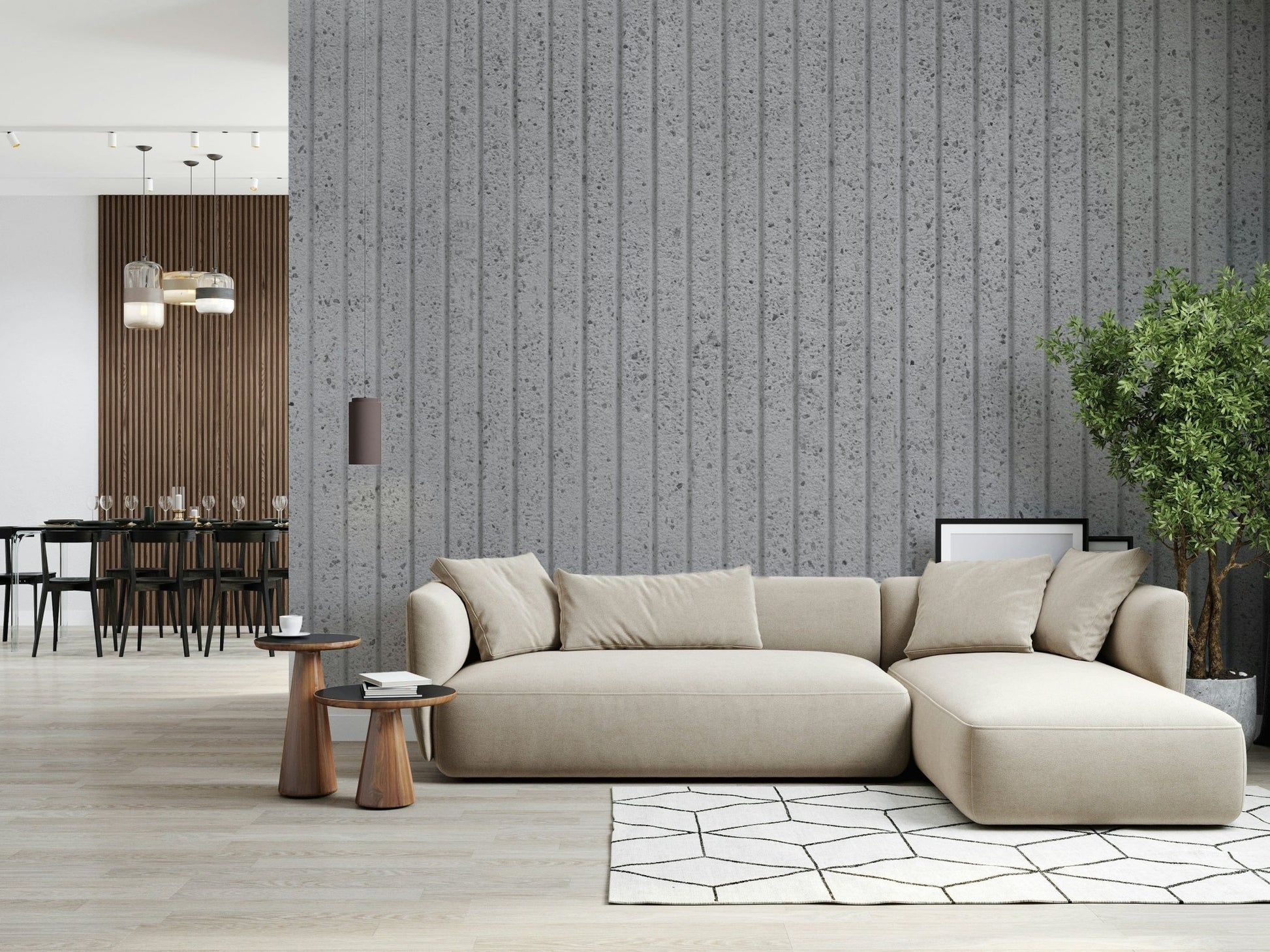 Linear Concrete Illusion Wall Mural featuring sleek, modern concrete textures with linear patterns for contemporary interiors.