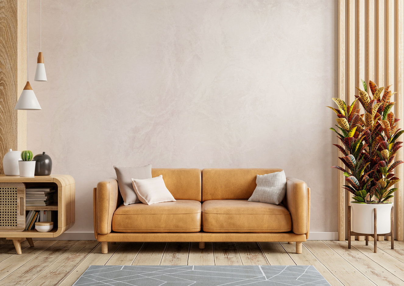 A graceful subtle fabric wall mural in cool, neutral tones.

