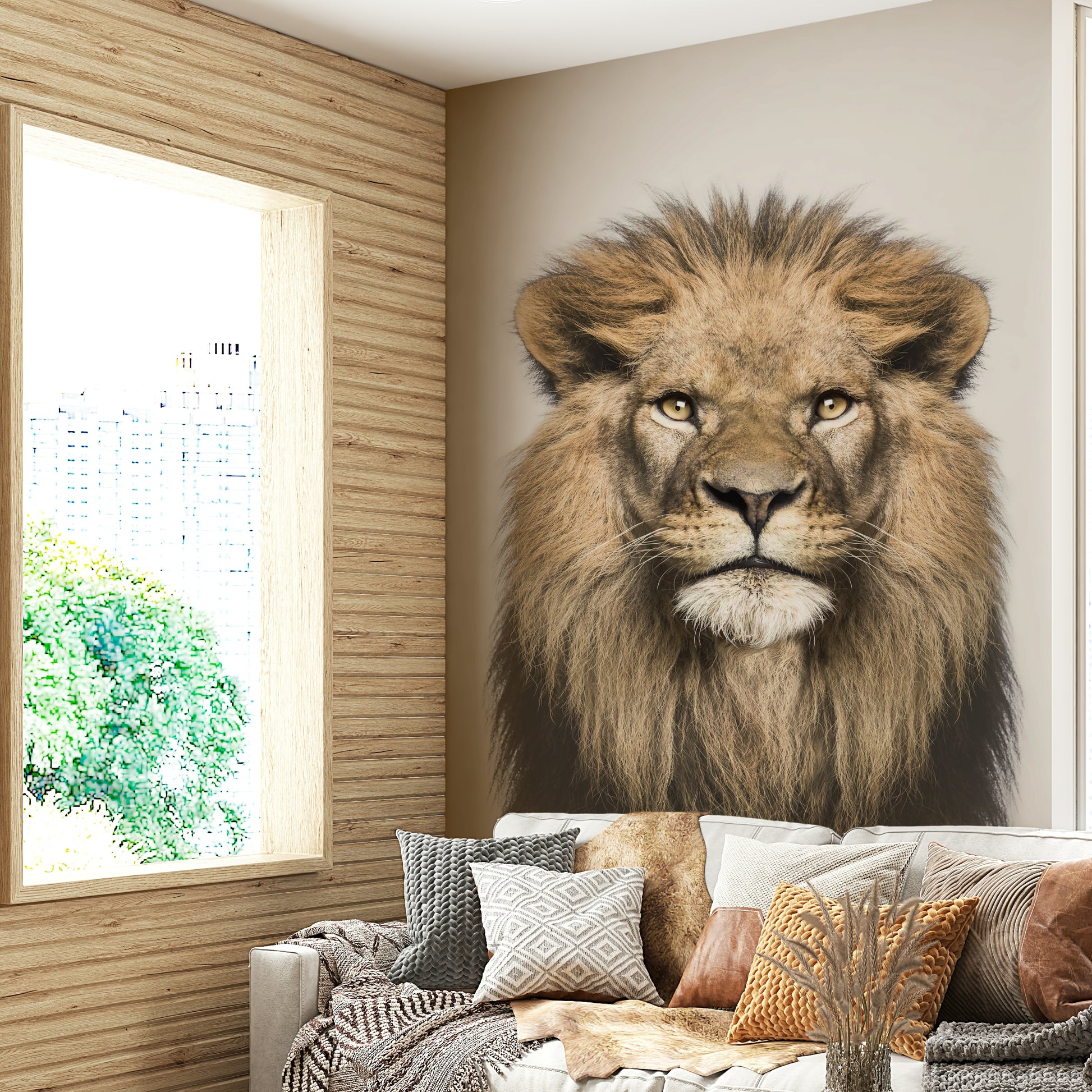 Realistic lion wallpaper for interiors

