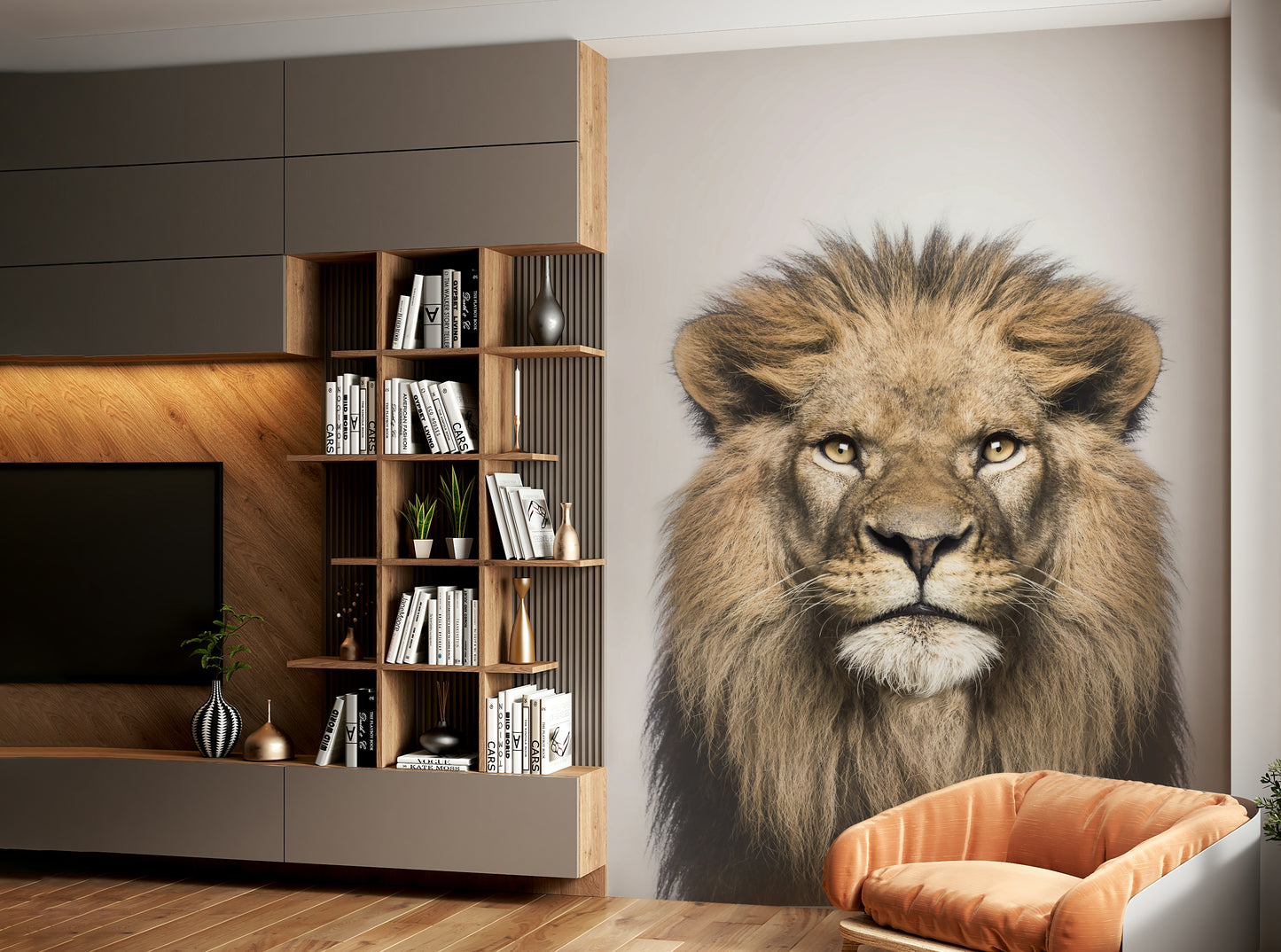 Lion expression wall covering design

