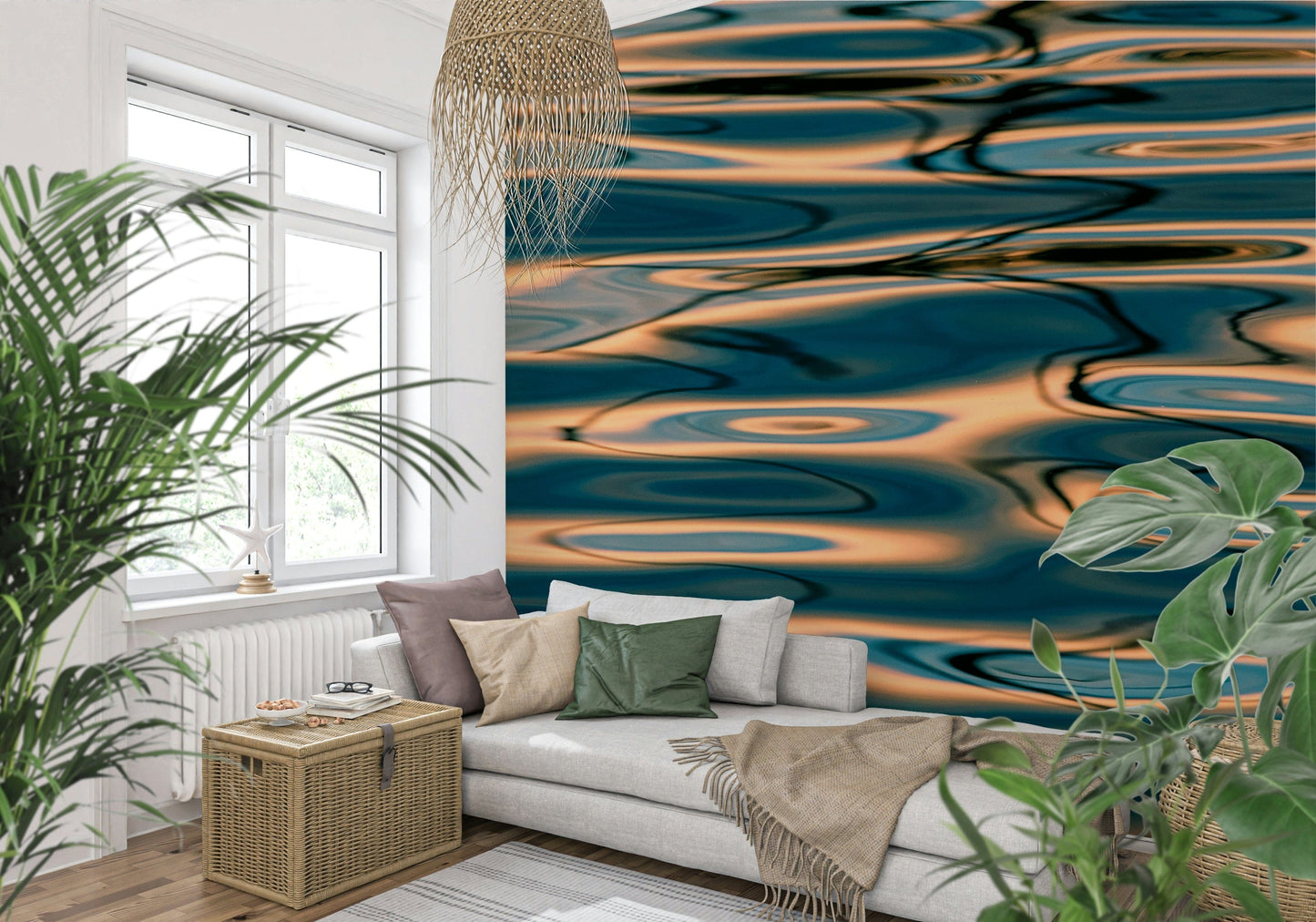 Liquid Gold: Azure Reflections Wall Mural -2218520