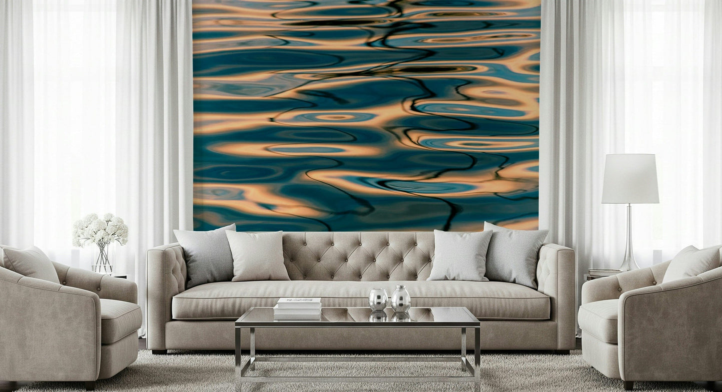 Liquid Gold: Azure Reflections Wall Mural -2218520