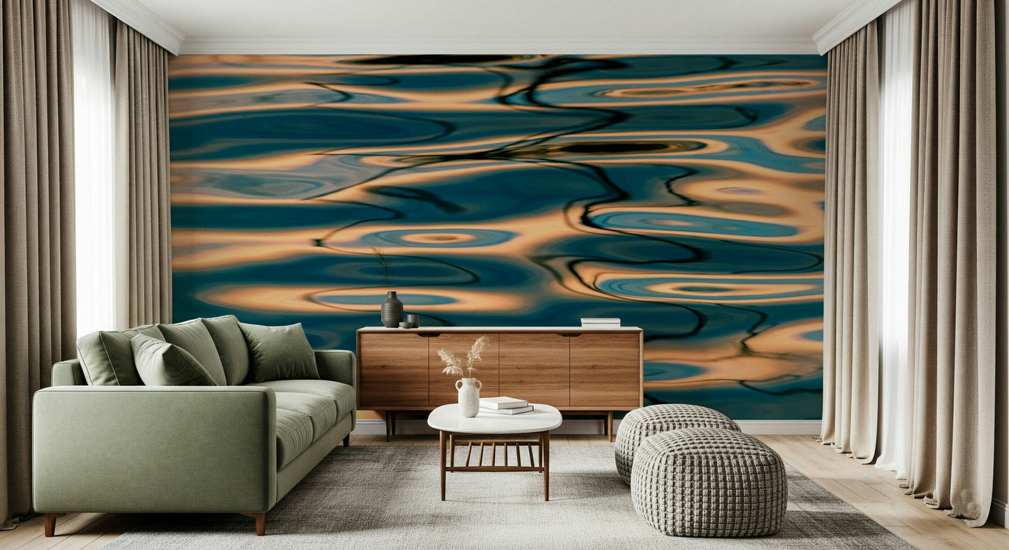 Liquid Gold: Azure Reflections Wall Mural -2218520