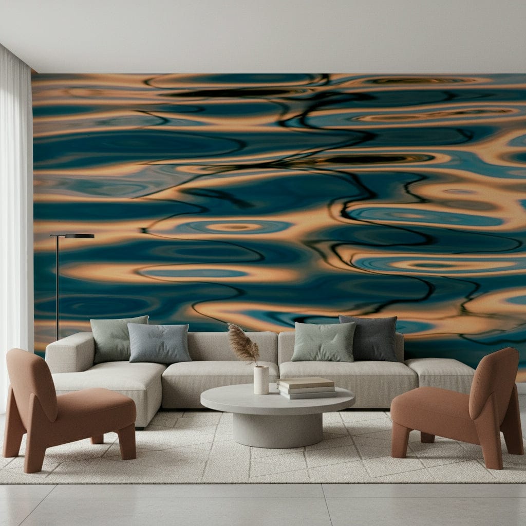 Liquid Gold: Azure Reflections Wall Mural -2218520