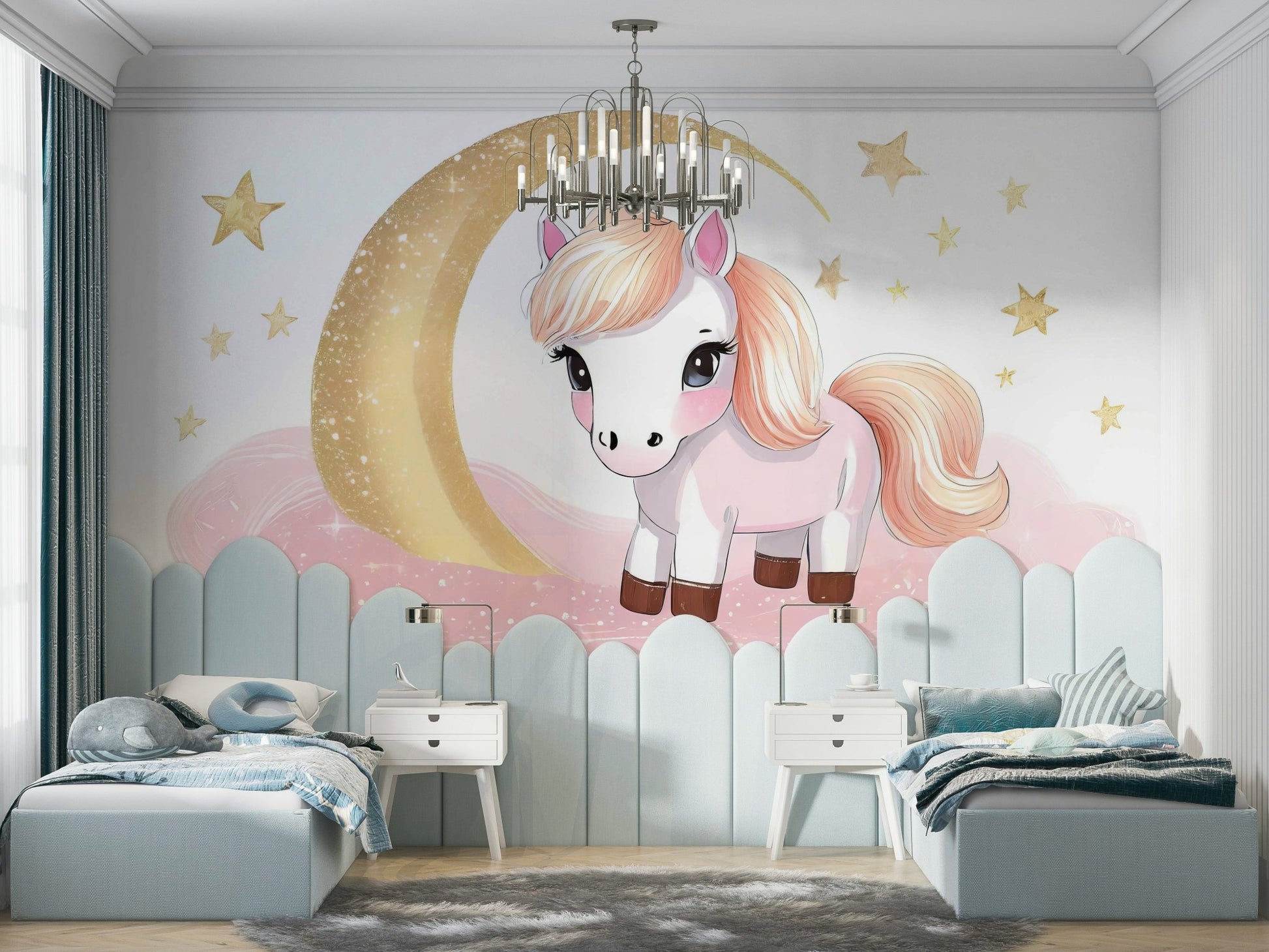 Gentle pastel wallpaper featuring pony and moon

