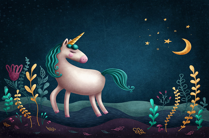 Blue & Green Night Unicorn Kids Kids Nursery Wallpaper Mural
