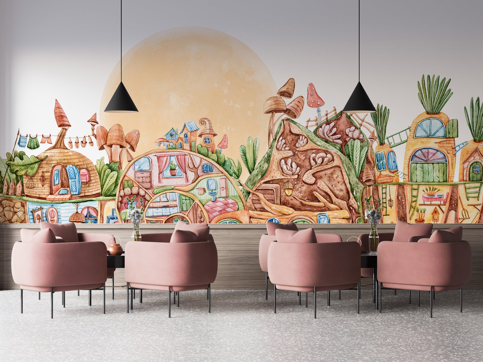 Cute Lively Town Kids Wallpaper Mural - Giffywalls