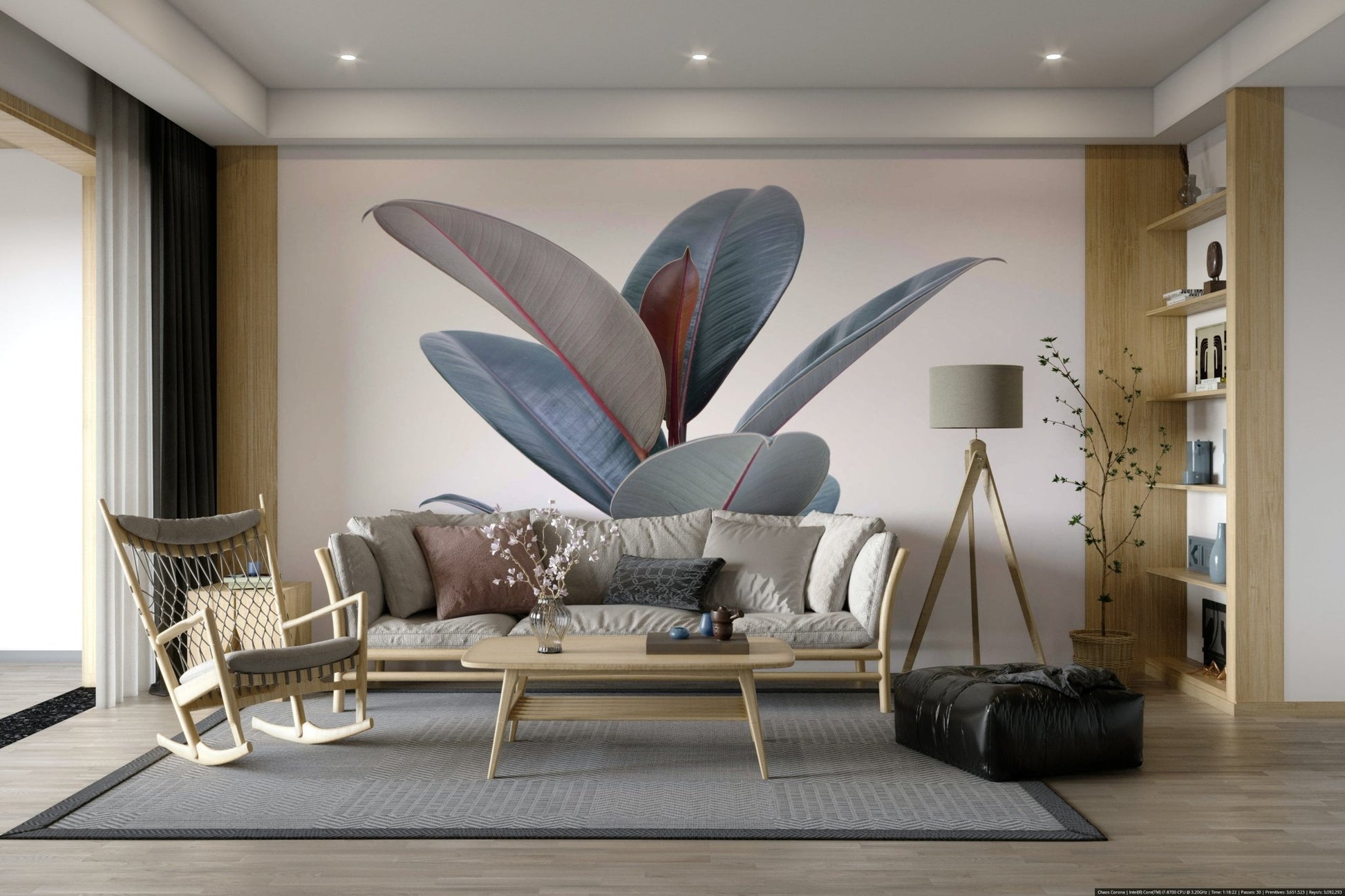 Close-up rubber plant wallpaper for botanical interiors

