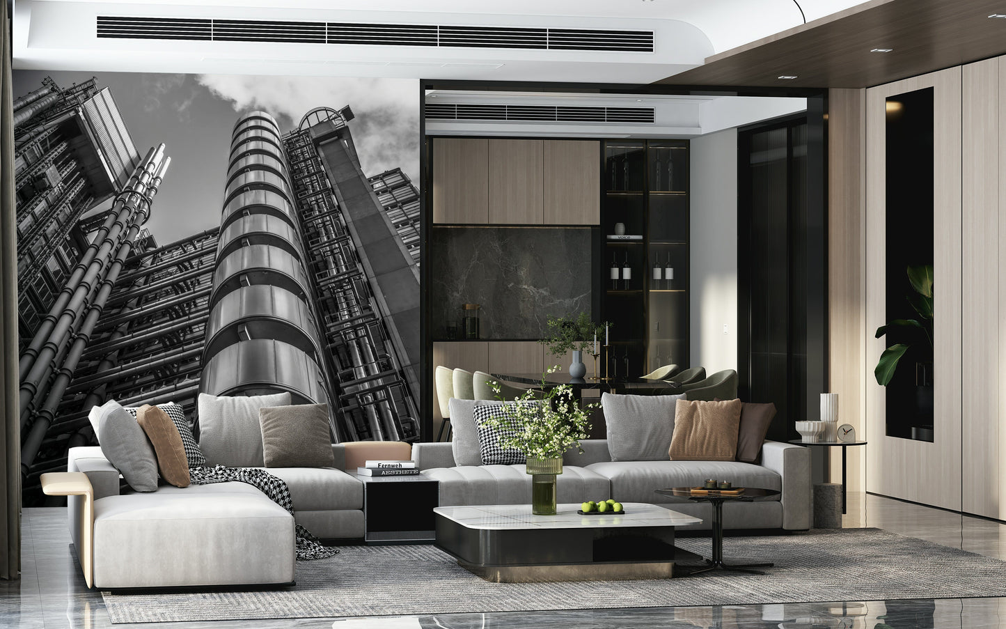 Modern structure wall covering, strong lines create an intense, powerful visual pattern.