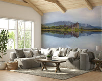 The mural gives a feeling of being in a quiet, natural place.

