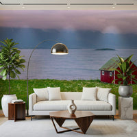 Photographic Lofoten Coastal Escape decal; vivid meadow, cool colors wall mural.