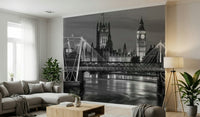 London’s Monochrome Majesty Wall Mural in entryway, grayscale city scene, modern wall decor