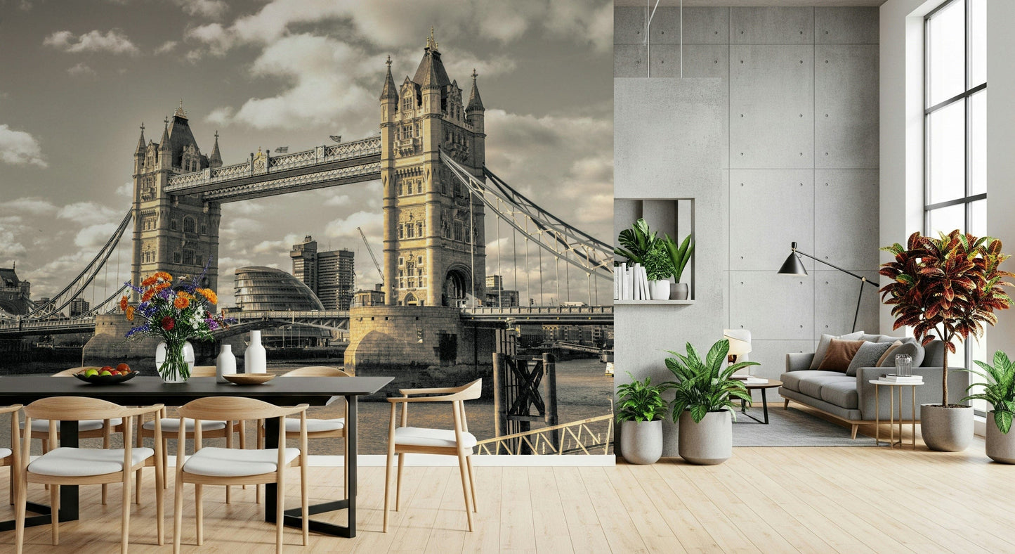 Dramatic London Bridge wallpaper for walls stunning river Thames view art.