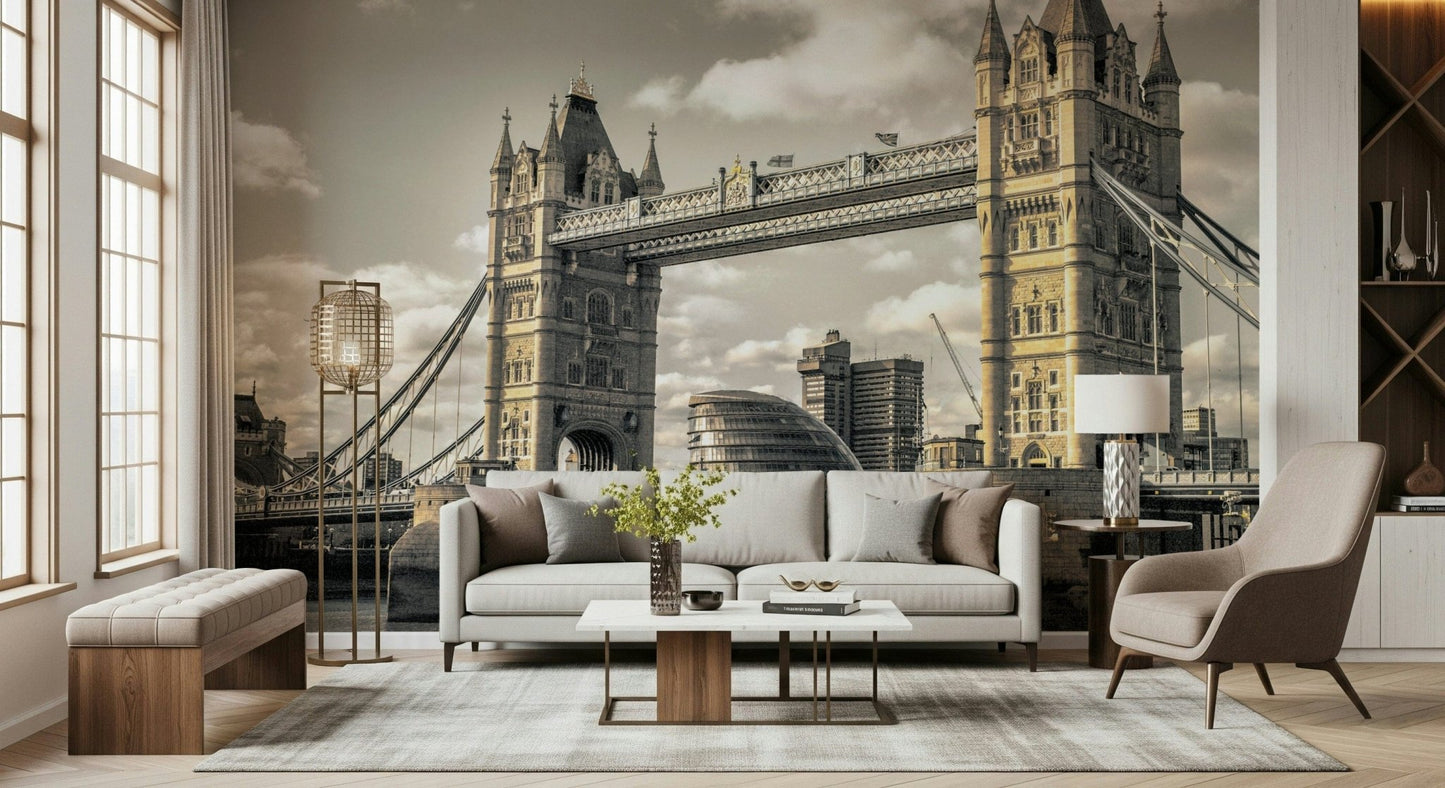 Engraved style London Bridge landmark wallpaper