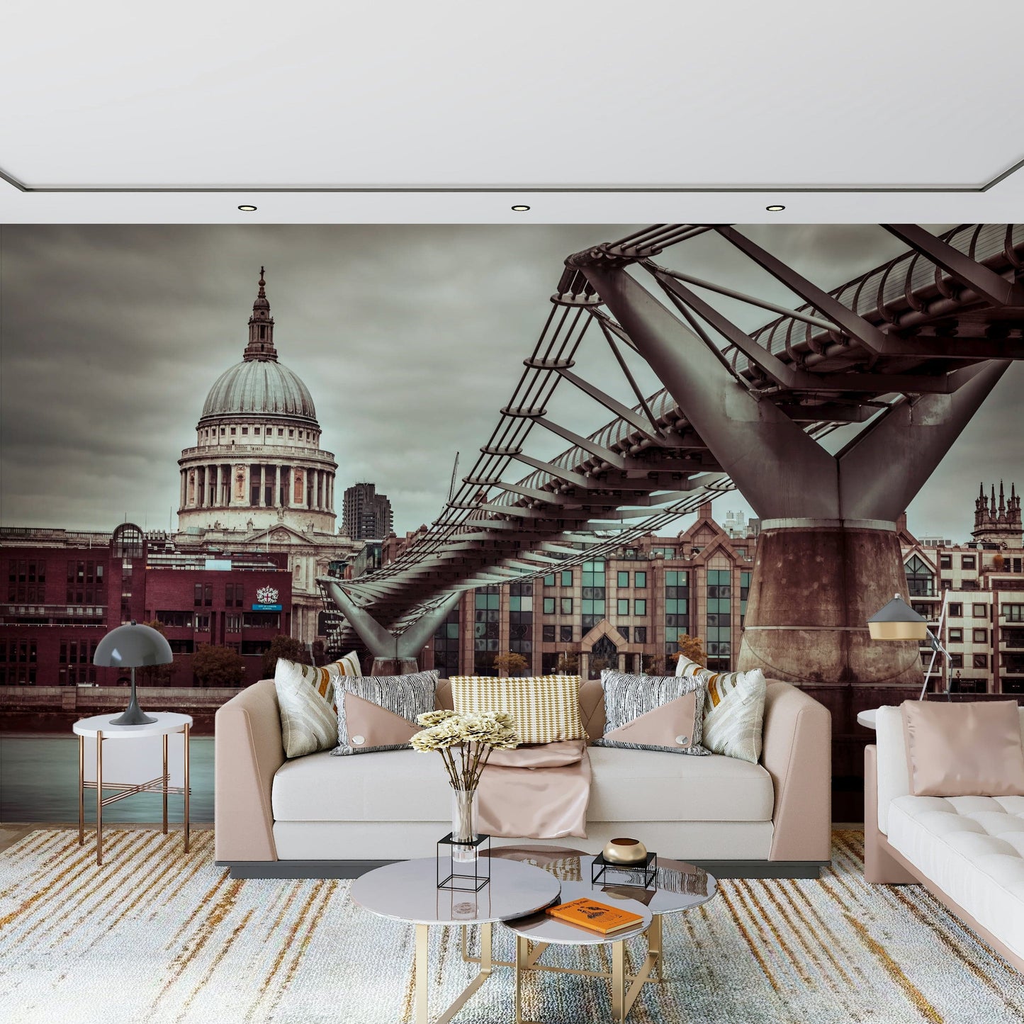 Sepia-toned London Millennial Bridge Vista photograph, moody city atmosphere.