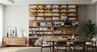 London's Organic Cheese Shop Wall Mural in dining room, rustic jars and signage, modern decor
