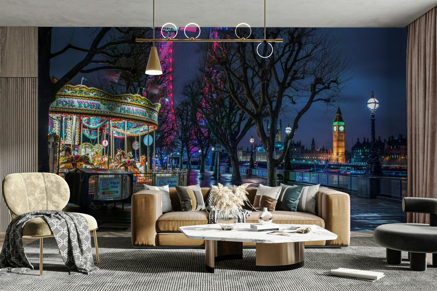 London Eye illuminated at night

