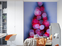 A high-angle view of the wall mural in a large space.

