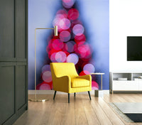 A close-up of the bright Christmas lights and decorations.

