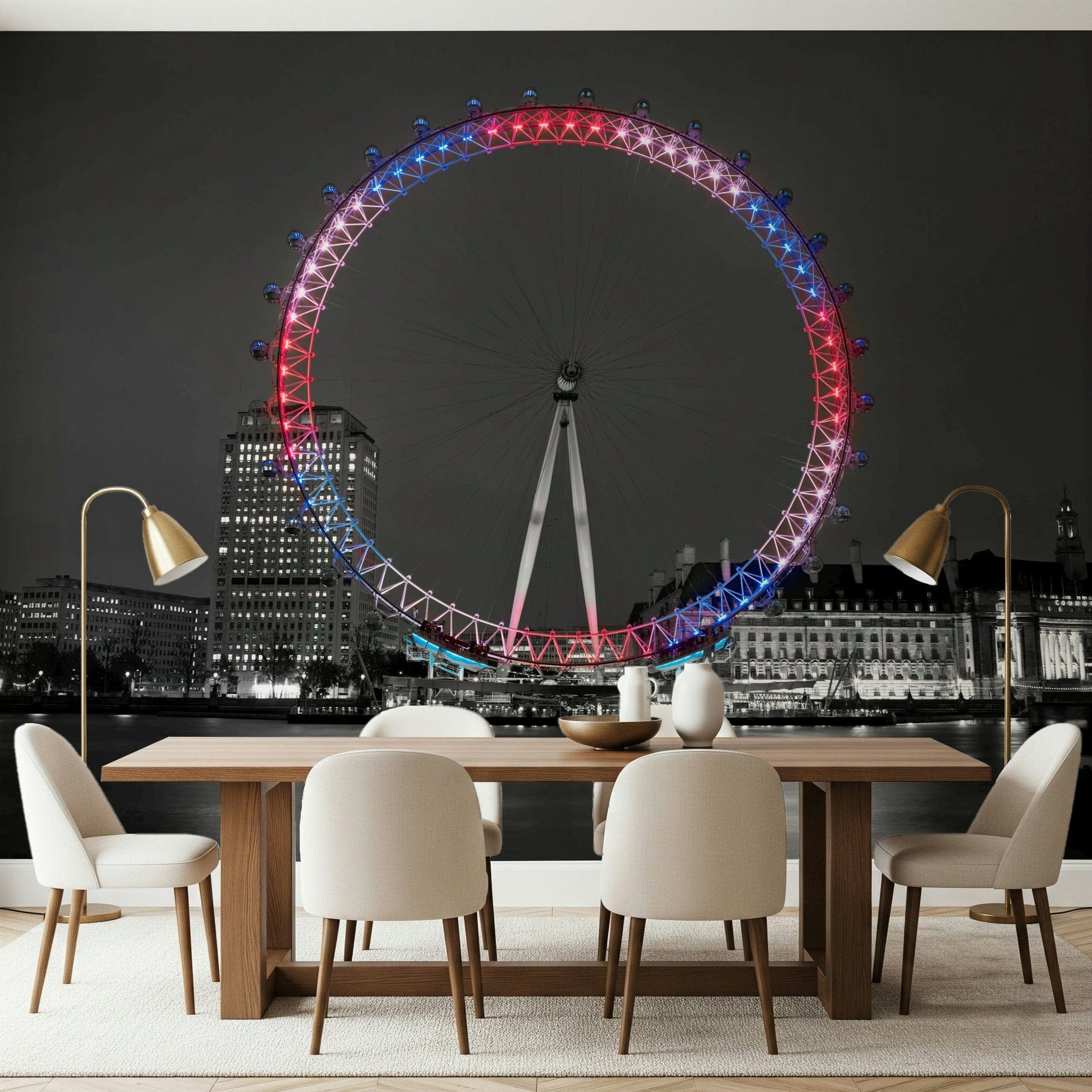 Vibrant light Reflecting Eye at night wall mural London scene.
