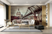 Magnificent London Millennial Bridge Vista view across Thames toward dome.