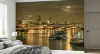 Modern skyline wall mural in golden tones