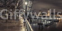 Elegant London cityscape at night with Thames River wall mural.

