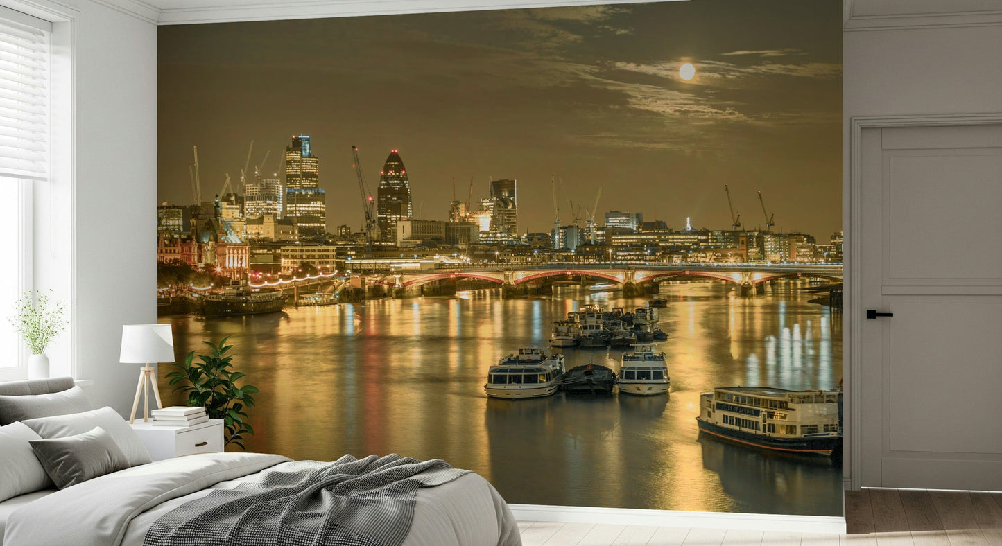 Easy install wallpaper London Nights panoramic city lights picture art.
