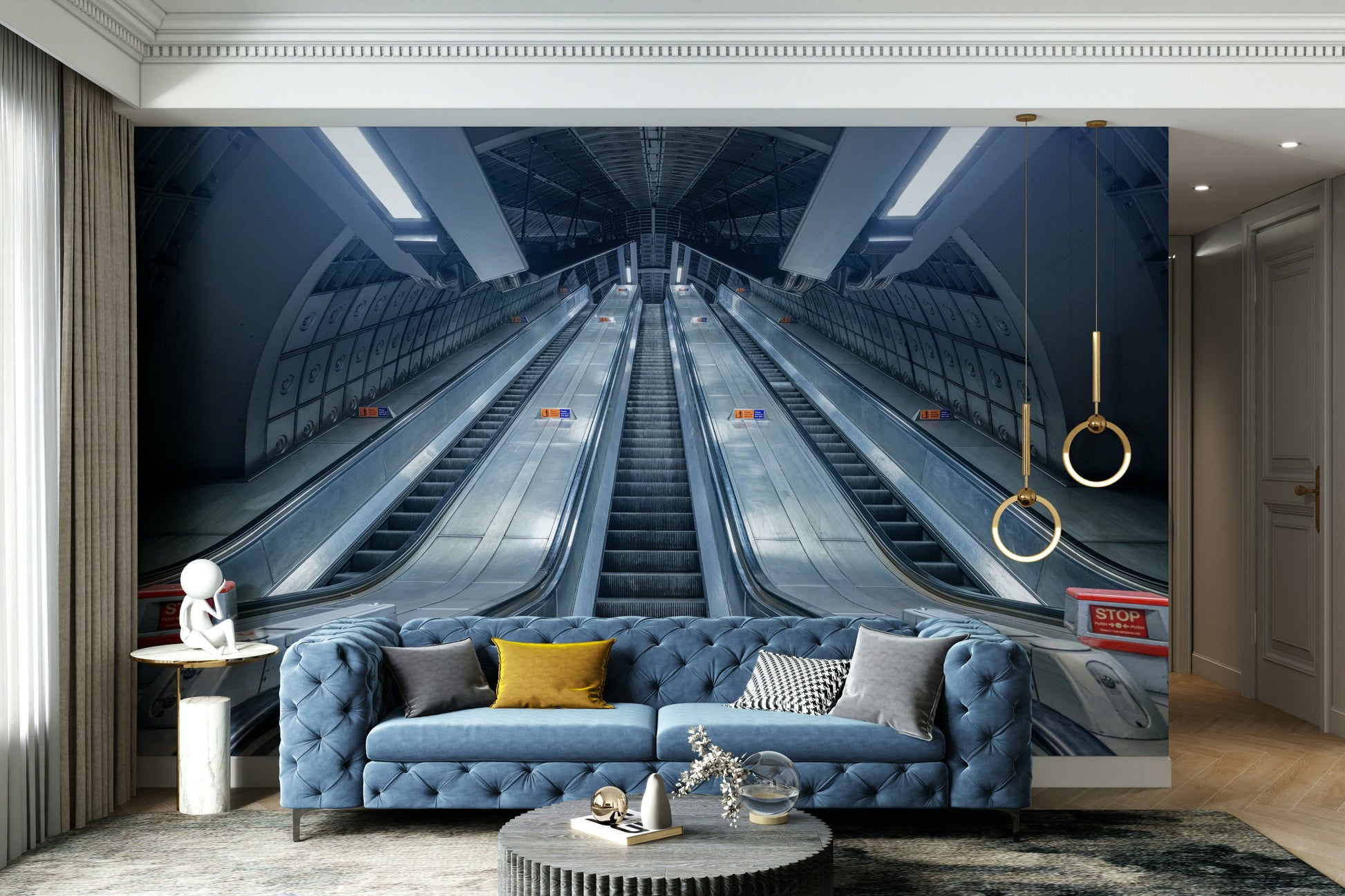 The wallpaper for walls being installed.

