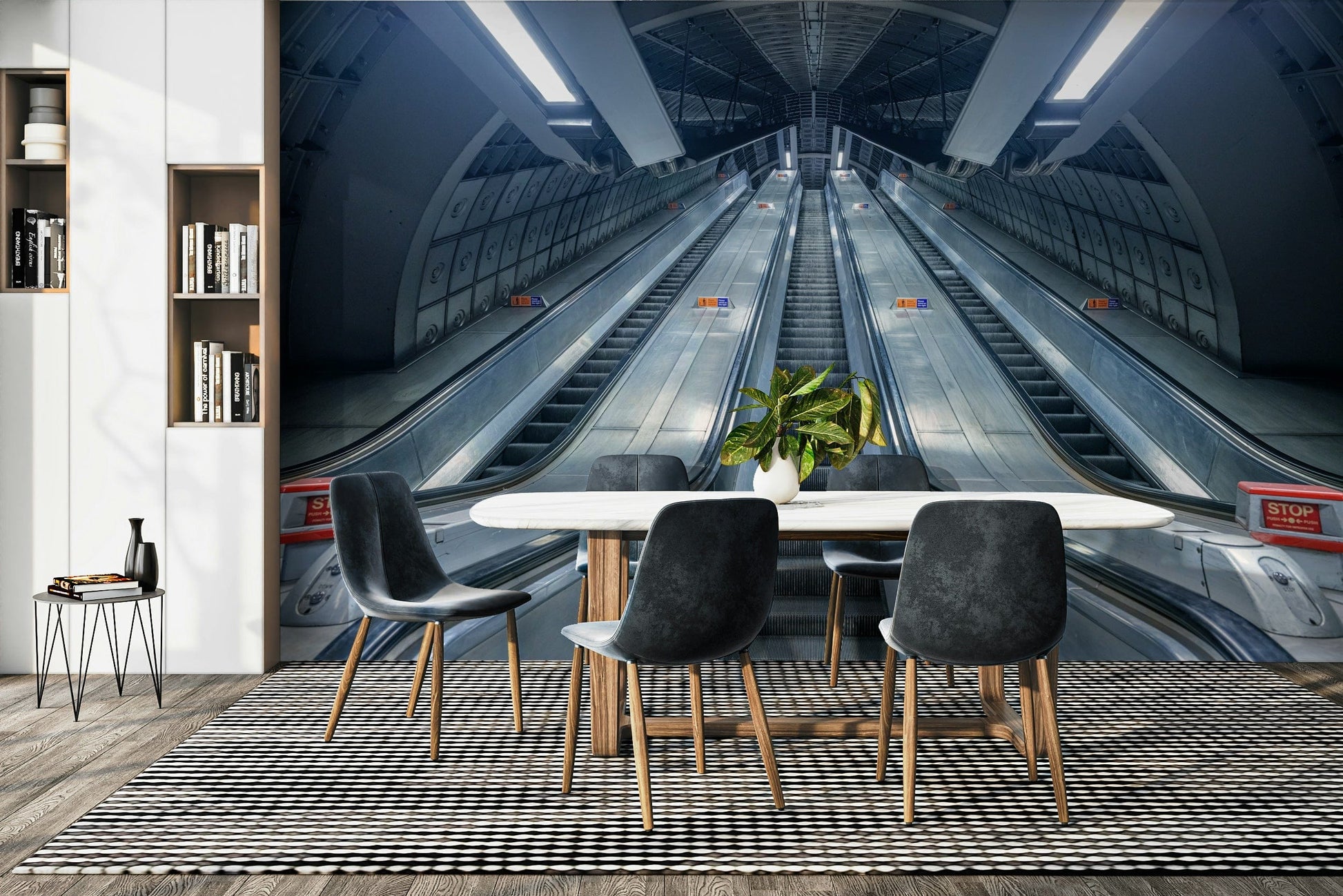 An angled shot of the mural's modern color palette.

