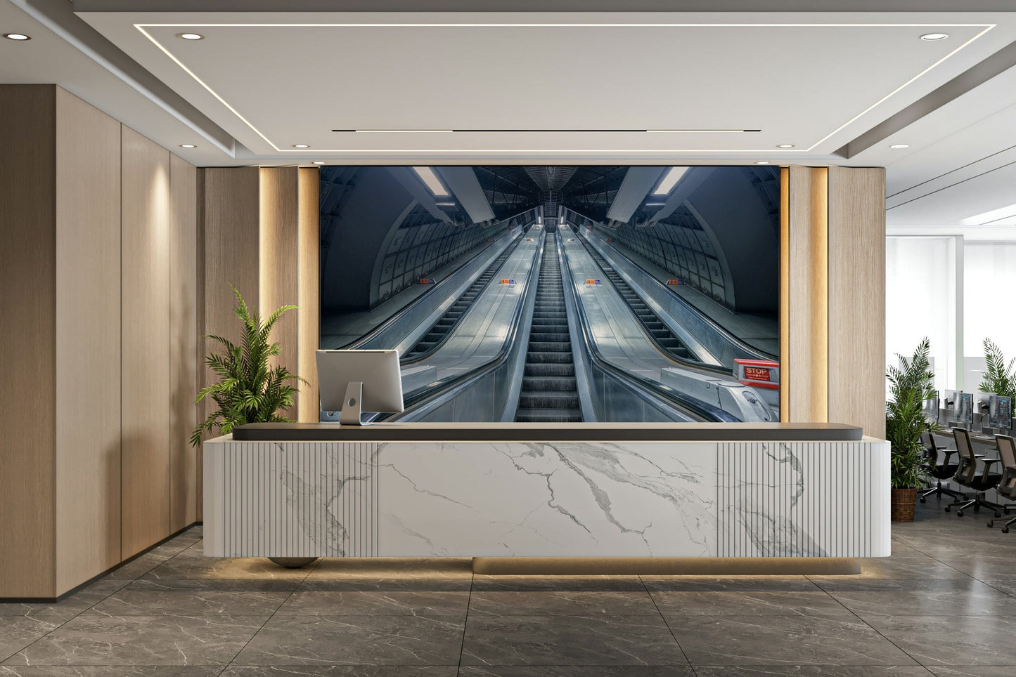 The wallpaper is used to create a feature wall in a dining room.

