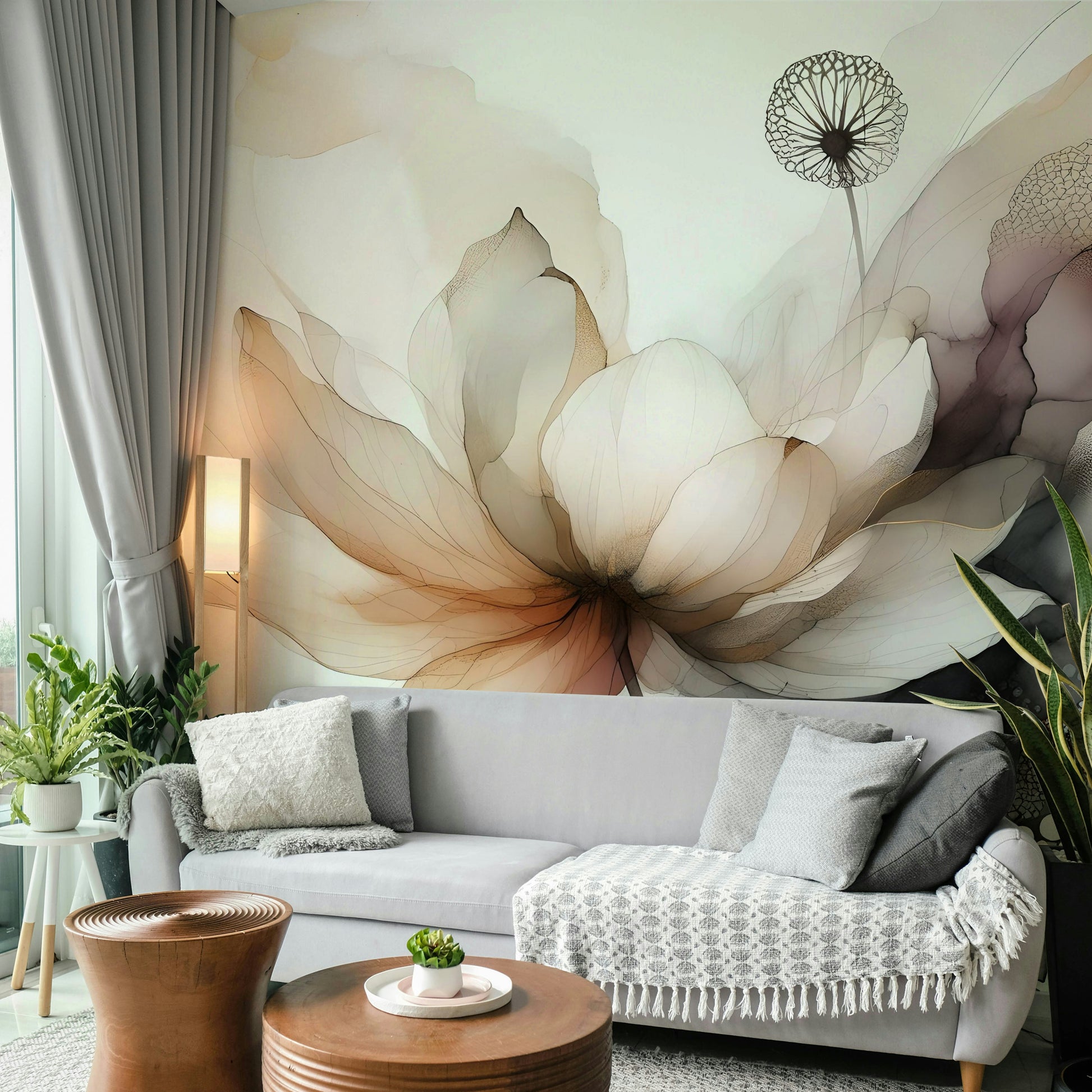 Elegant floral wallpaper for a professional and calm home workspace.