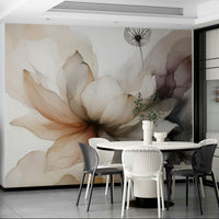Modern apartment wall decor featuring a serene botanical pond scene.