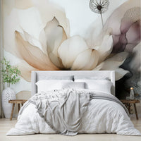 White lotus blossoms on a clean background for a large feature wall.