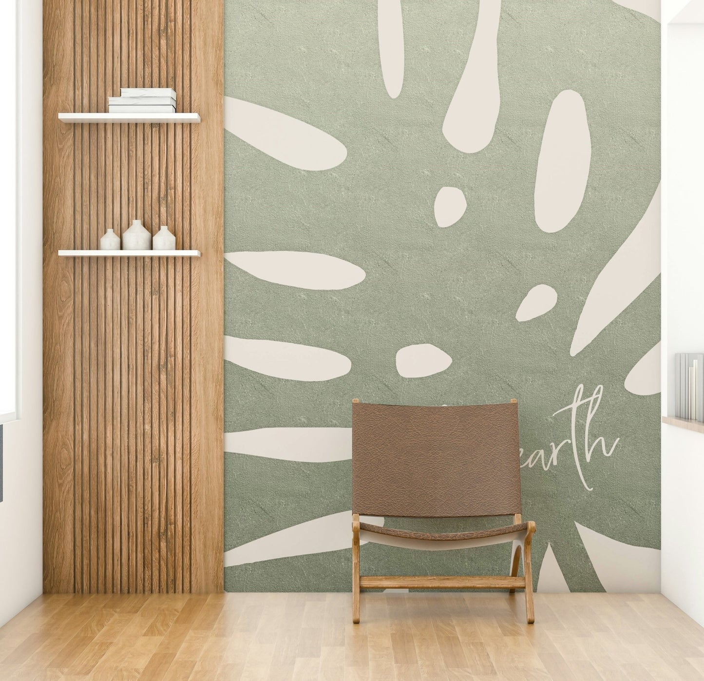 Green nature-inspired Love Earth wall mural for living room

