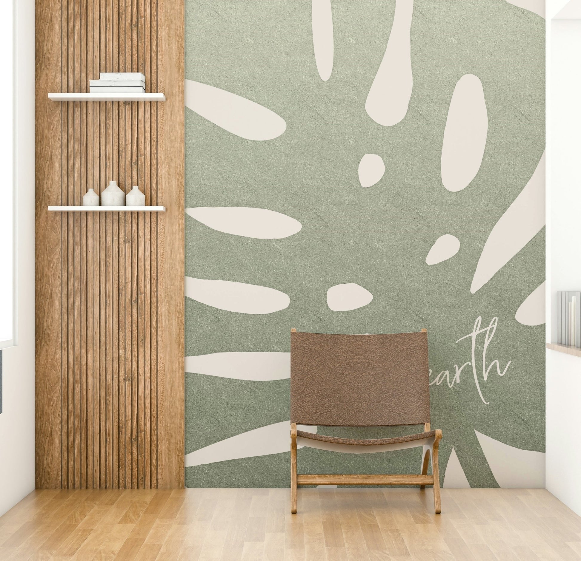 Green nature-inspired Love Earth wall mural for living room

