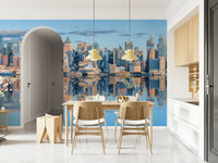 Lower Manhattan skyline wallpaper mural large size home decor accent wall.