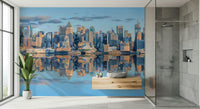 New York panorama Lower Manhattan skyline reflection wallpaper for walls office space.