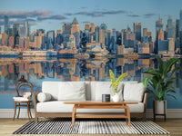 Downtown Lower Manhattan skyline wallpaper mural perfect for living room.