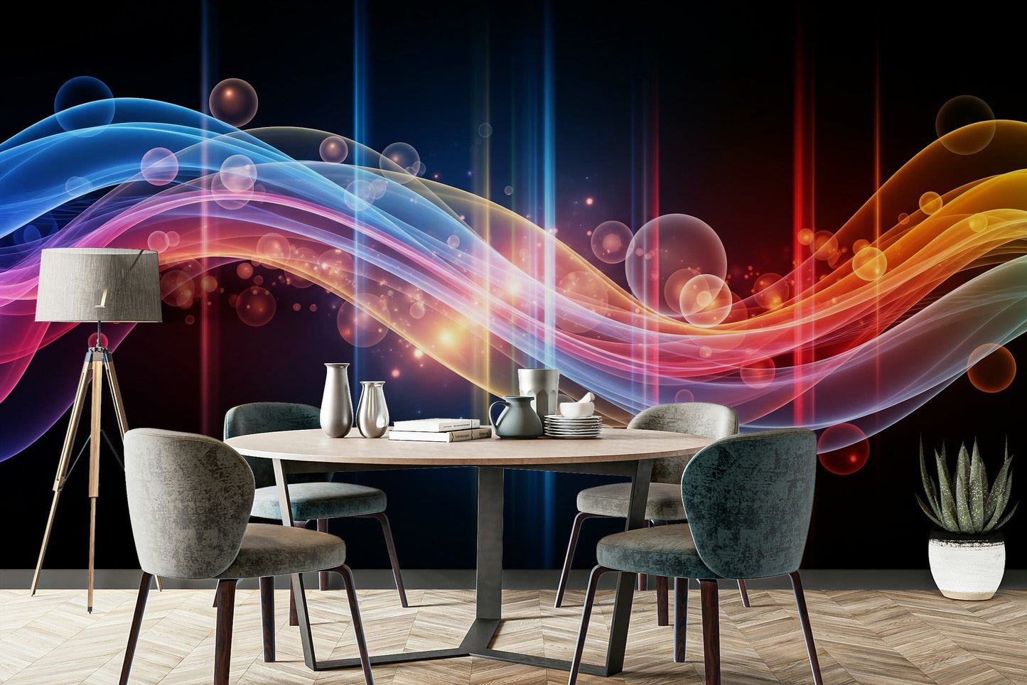 An interior with a calm and elegant accent wall

