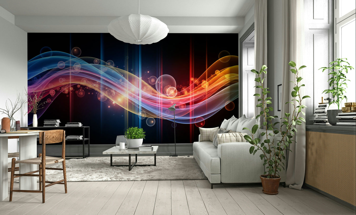 Wallpaper with glowing blue, green, and gold colors

