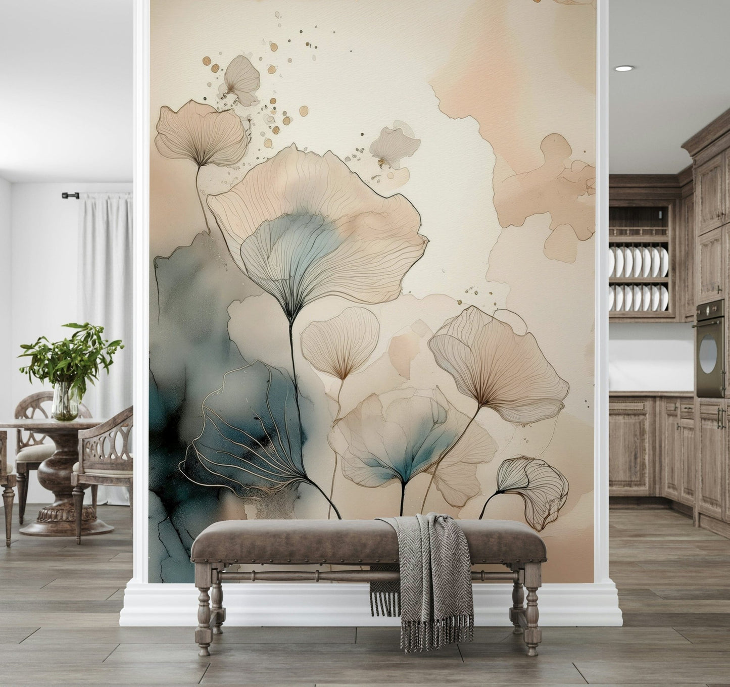 Luminous Botanical Lines Wall Mural