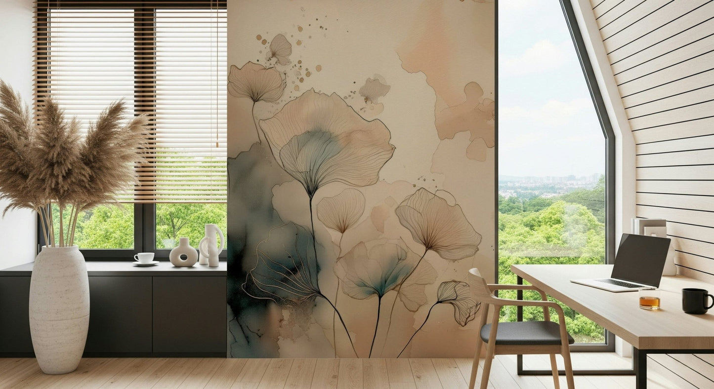 Luminous Botanical Lines Wall Mural