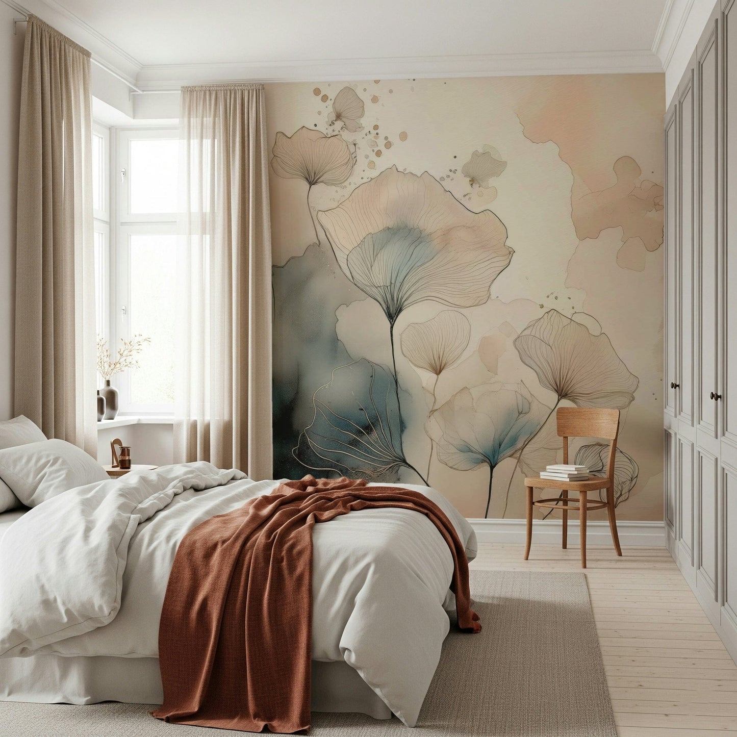 Luminous Botanical Lines Wall Mural