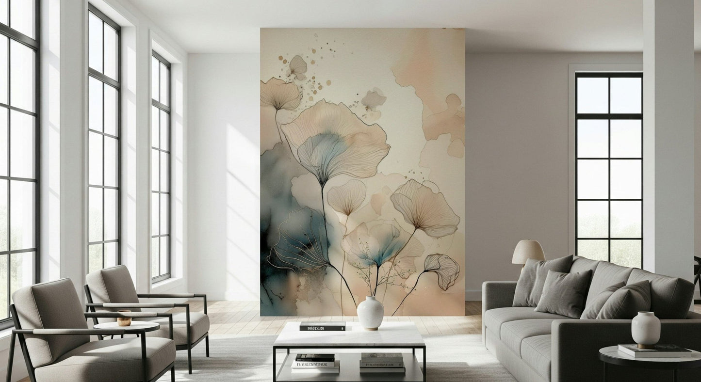 Luminous Botanical Lines Wall Mural