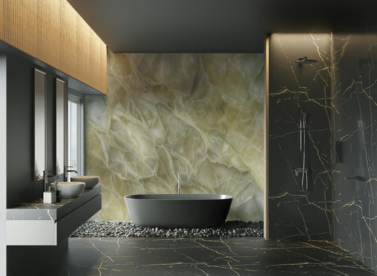 The mural has a modern, elegant feel.

