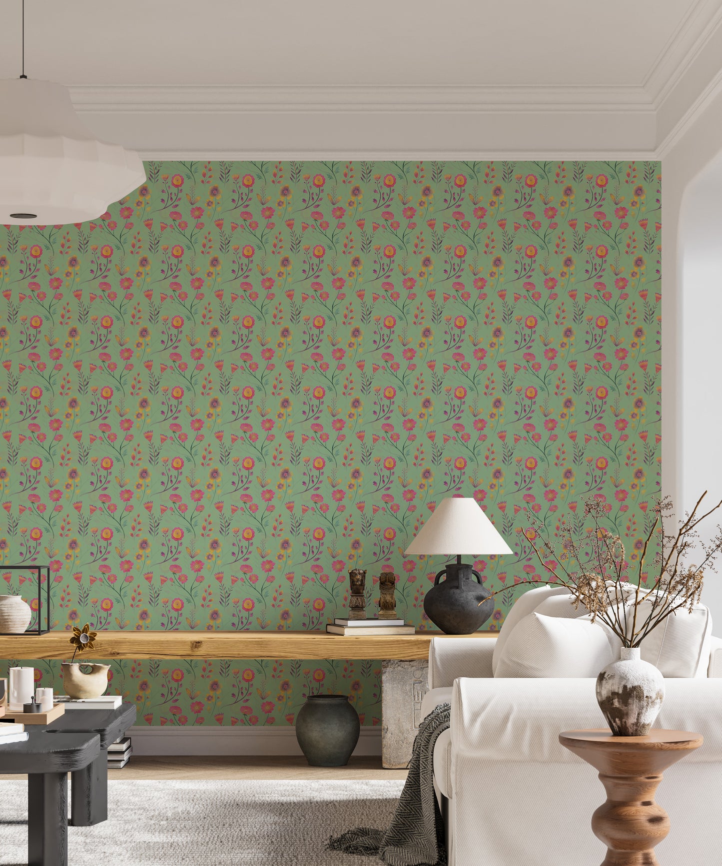 Lysende blomster hvisker teal tapet