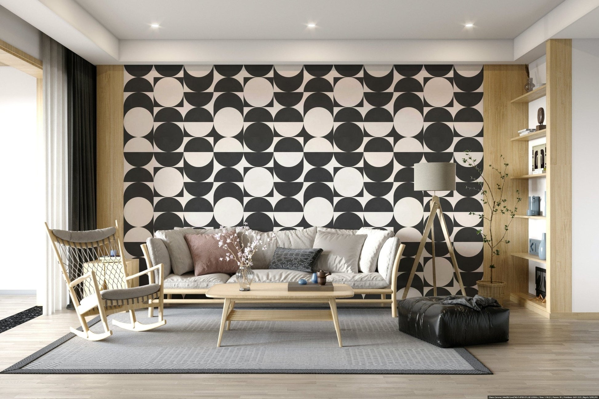 Modern geometric wallpaper in monochrome