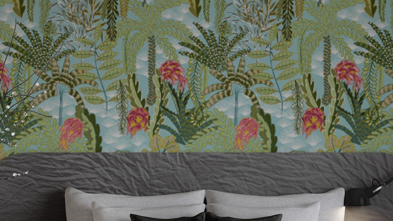 Exotic Mint Botanical wallpaper with fresh, leafy patterns.
